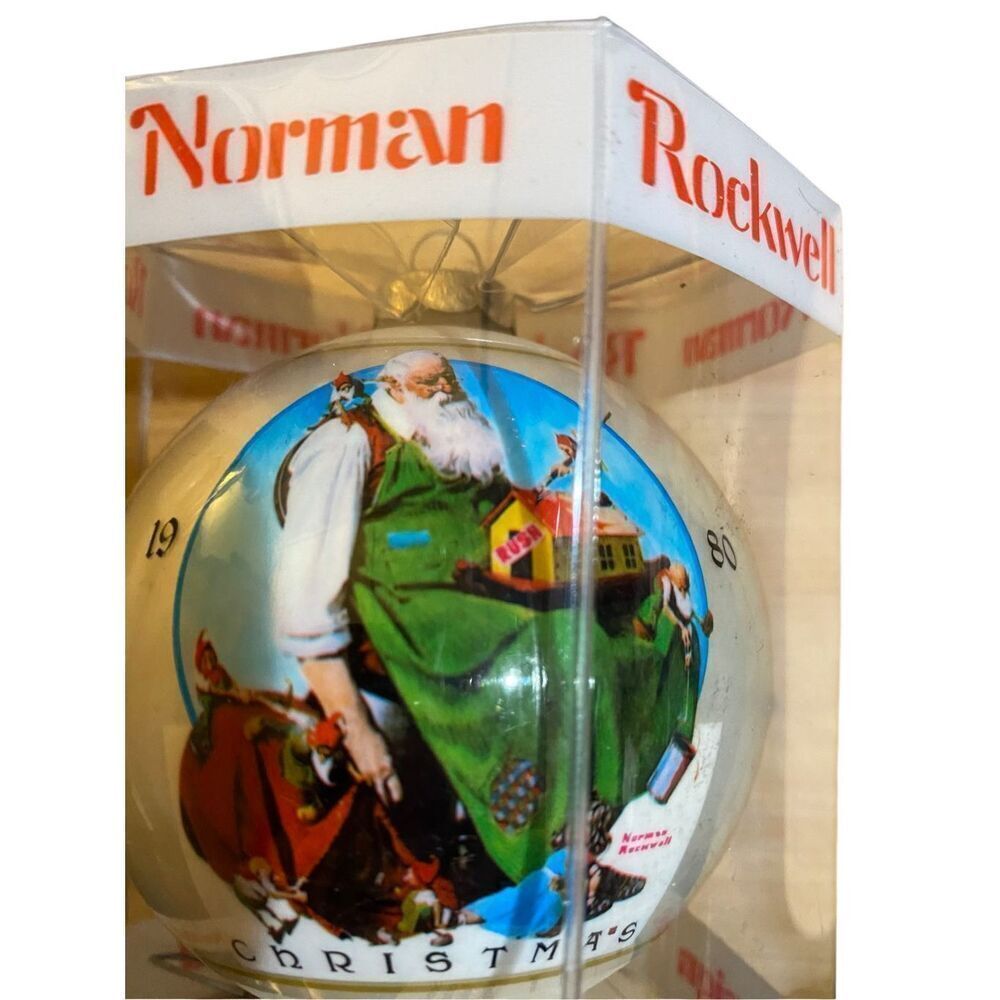 Vintage Norman Rockwell, Santa glass, Christmas holiday ornament